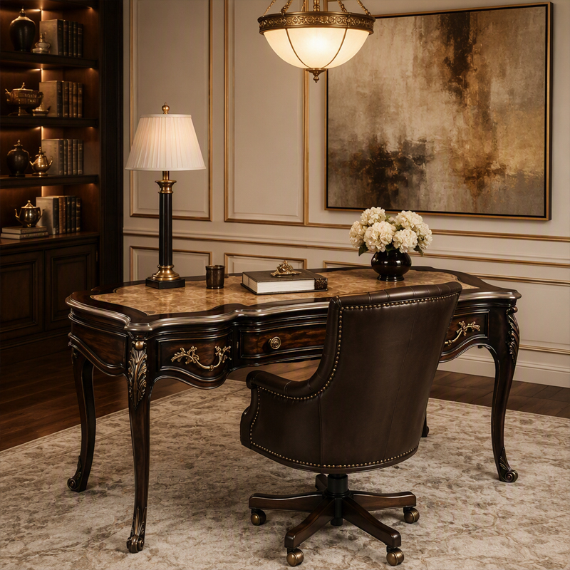 Burl-Wood Serpentine Writing Desk | Luxury French Provincial Curved Executive Desk - EKAR FURNITURE,EKAR FURNITURE CO.,LTD,Burl-Wood Serpentine Writing Desk | Luxury French Provincial Curved Executive Desk - EKAR FURNITURE,foshan furniture factory,custom Furniture factory,china furniture factory