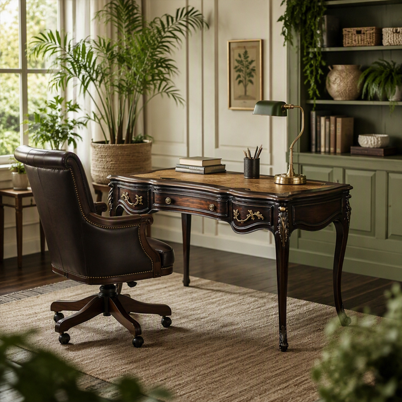Burl-Wood Serpentine Writing Desk | Luxury French Provincial Curved Executive Desk - EKAR FURNITURE,EKAR FURNITURE CO.,LTD,Burl-Wood Serpentine Writing Desk | Luxury French Provincial Curved Executive Desk - EKAR FURNITURE,foshan furniture factory,custom Furniture factory,china furniture factory