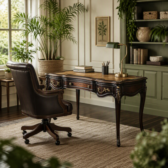 Burl-Wood Serpentine Writing Desk | Luxury French Provincial Curved Executive Desk - EKAR FURNITURE,EKAR FURNITURE CO.,LTD,Burl-Wood Serpentine Writing Desk | Luxury French Provincial Curved Executive Desk - EKAR FURNITURE,foshan furniture factory,custom Furniture factory,china furniture factory