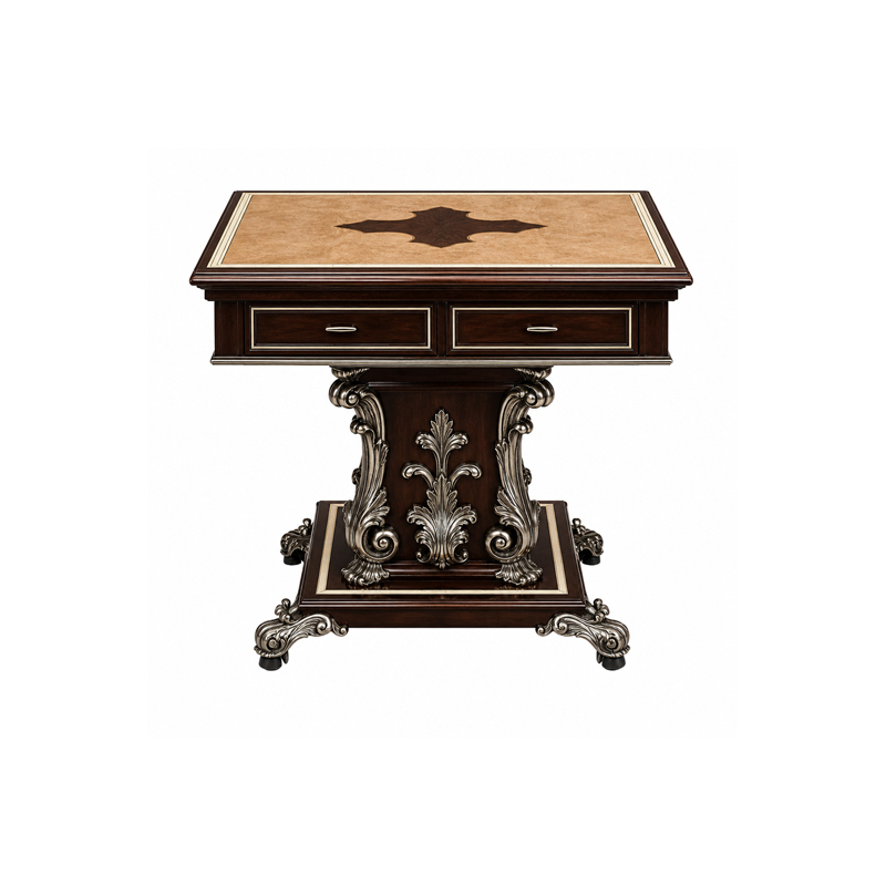 Silver Regent Square Pedestal Game Table | Luxury French Classical Mahjong Card Table - EKAR FURNITURE,EKAR FURNITURE CO.,LTD,Silver Regent Square Pedestal Game Table | Luxury French Classical Mahjong Card Table - EKAR FURNITURE,foshan furniture factory,custom Furniture factory,china furniture factory