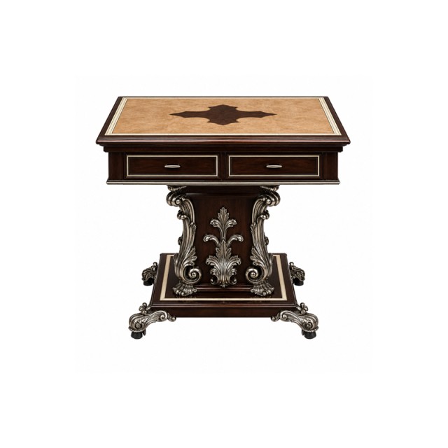 Silver Regent Square Pedestal Game Table | Luxury French Classical Mahjong Card Table - EKAR FURNITURE,EKAR FURNITURE CO.,LTD,Silver Regent Square Pedestal Game Table | Luxury French Classical Mahjong Card Table - EKAR FURNITURE,foshan furniture factory,custom Furniture factory,china furniture factory