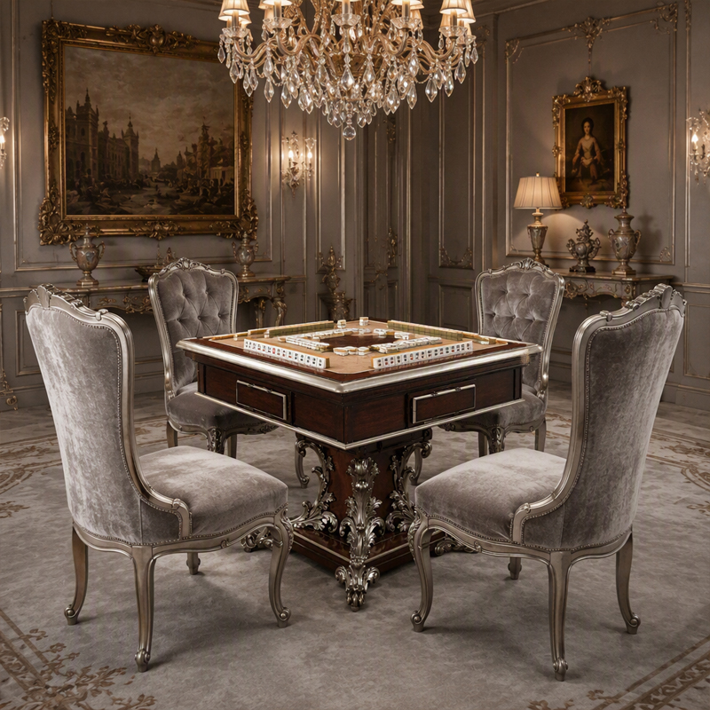 Silver Regent Square Pedestal Game Table | Luxury French Classical Mahjong Card Table - EKAR FURNITURE,EKAR FURNITURE CO.,LTD,Silver Regent Square Pedestal Game Table | Luxury French Classical Mahjong Card Table - EKAR FURNITURE,foshan furniture factory,custom Furniture factory,china furniture factory