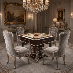 Silver Regent Square Pedestal Game Table | Luxury French Classical Mahjong Card Table - EKAR FURNITURE,EKAR FURNITURE CO.,LTD,Silver Regent Square Pedestal Game Table | Luxury French Classical Mahjong Card Table - EKAR FURNITURE,foshan furniture factory,custom Furniture factory,china furniture factory