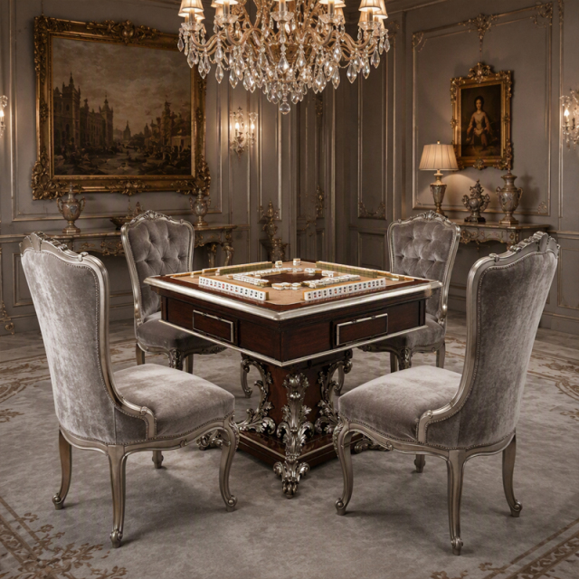 Silver Regent Square Pedestal Game Table | Luxury French Classical Mahjong Card Table - EKAR FURNITURE,EKAR FURNITURE CO.,LTD,Silver Regent Square Pedestal Game Table | Luxury French Classical Mahjong Card Table - EKAR FURNITURE,foshan furniture factory,custom Furniture factory,china furniture factory