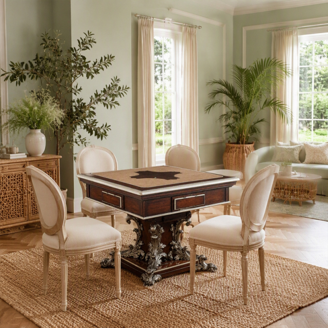 Silver Regent Square Pedestal Game Table | Luxury French Classical Mahjong Card Table - EKAR FURNITURE,EKAR FURNITURE CO.,LTD,Silver Regent Square Pedestal Game Table | Luxury French Classical Mahjong Card Table - EKAR FURNITURE,foshan furniture factory,custom Furniture factory,china furniture factory