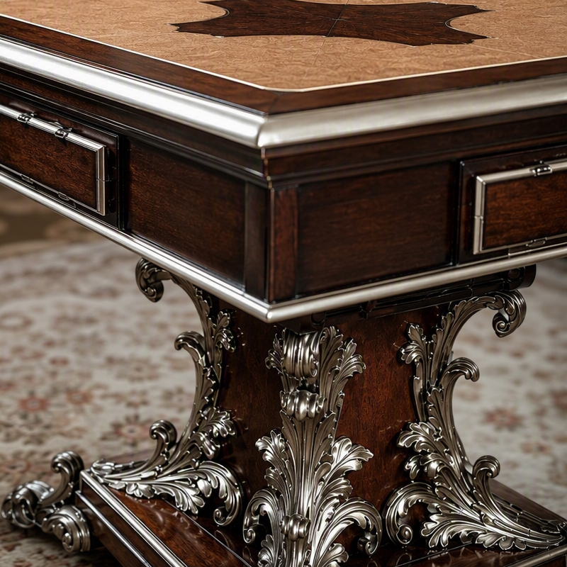 Silver Regent Square Pedestal Game Table | Luxury French Classical Mahjong Card Table - EKAR FURNITURE,EKAR FURNITURE CO.,LTD,Silver Regent Square Pedestal Game Table | Luxury French Classical Mahjong Card Table - EKAR FURNITURE,foshan furniture factory,custom Furniture factory,china furniture factory