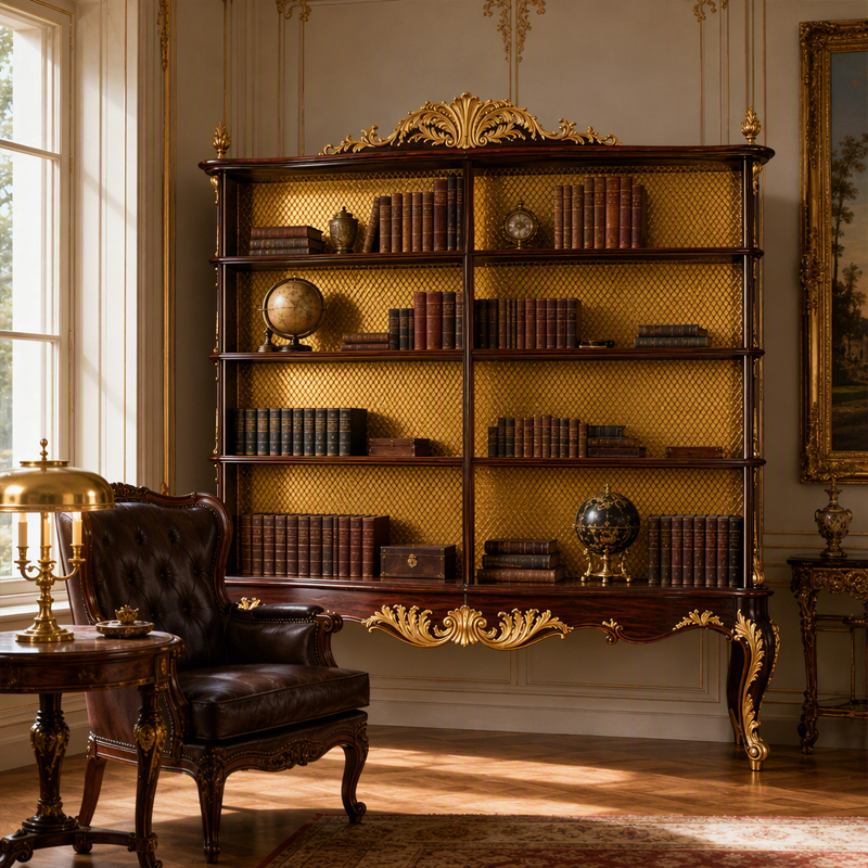 Versailles Gilded Open Bookcase | Luxury French Classical Diamond-Lattice Display Shelving - EKAR,EKAR FURNITURE CO.,LTD,Versailles Gilded Open Bookcase | Luxury French Classical Diamond-Lattice Display Shelving - EKAR,foshan furniture factory,custom Furniture factory,china furniture factory