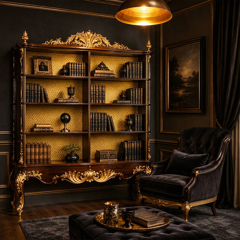 Versailles Gilded Open Bookcase | Luxury French Classical Diamond-Lattice Display Shelving - EKAR,EKAR FURNITURE CO.,LTD,Versailles Gilded Open Bookcase | Luxury French Classical Diamond-Lattice Display Shelving - EKAR,foshan furniture factory,custom Furniture factory,china furniture factory