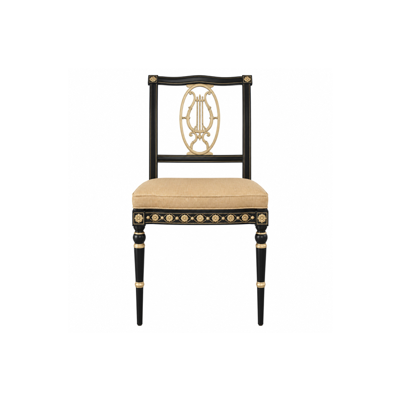 Empire Lyre-Back Gilded Dining Chair | Luxury French Neoclassical Champagne Upholstered Seating - EKAR,EKAR FURNITURE CO.,LTD,Empire Lyre-Back Gilded Dining Chair | Luxury French Neoclassical Champagne Upholstered Seating - EKAR,foshan furniture factory,custom Furniture factory,china furniture factory