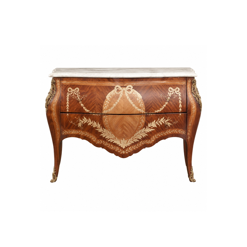 Louis XV Bombe Marquetry Commode | Luxury French Classical Two-Drawer Marble-Top Sideboard - EKAR,EKAR FURNITURE CO.,LTD,Louis XV Bombe Marquetry Commode | Luxury French Classical Two-Drawer Marble-Top Sideboard - EKAR,foshan furniture factory,custom Furniture factory,china furniture factory