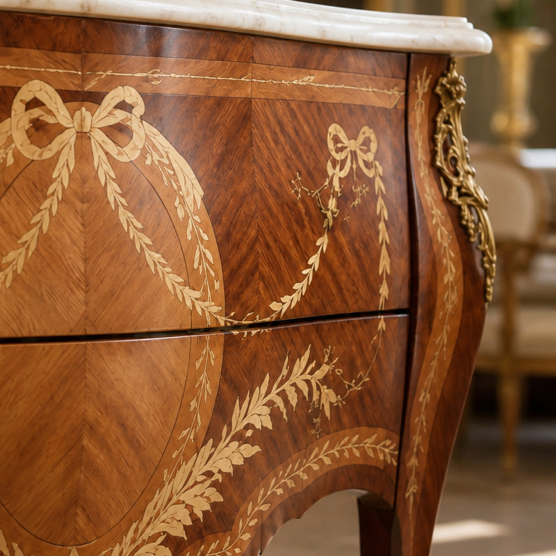 Louis XV Bombe Marquetry Commode | Luxury French Classical Two-Drawer Marble-Top Sideboard - EKAR,EKAR FURNITURE CO.,LTD,Louis XV Bombe Marquetry Commode | Luxury French Classical Two-Drawer Marble-Top Sideboard - EKAR,foshan furniture factory,custom Furniture factory,china furniture factory