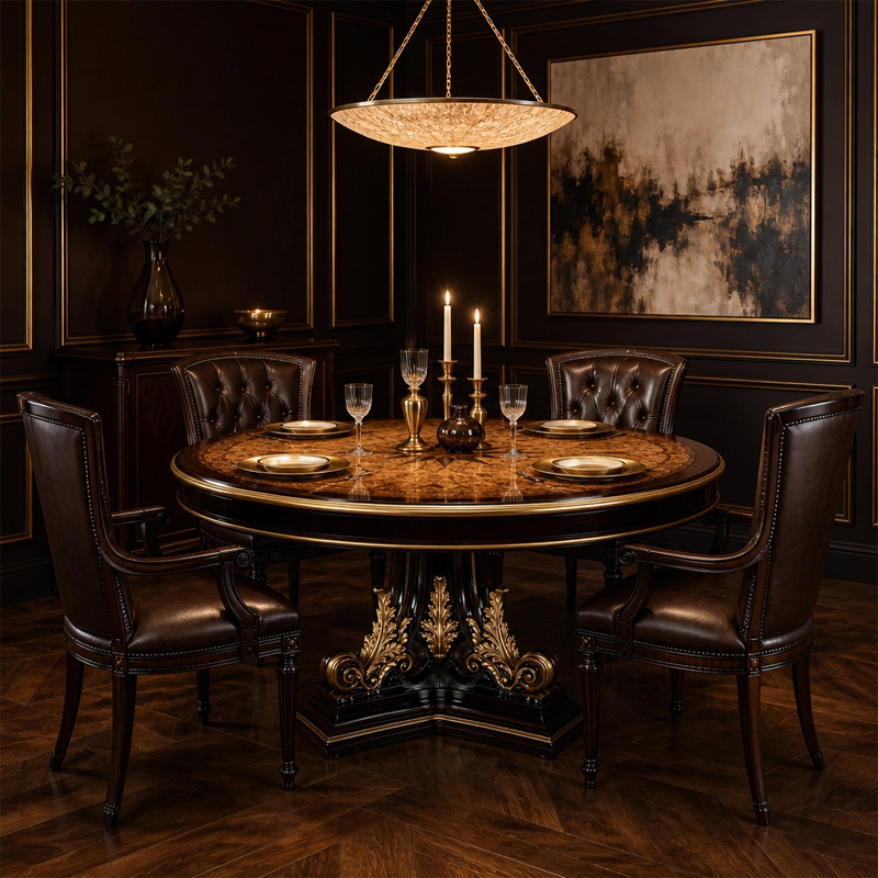 Chateau Compass-Rose Round Dining Table | Luxury French Classical Burl Marquetry Pedestal Table - EKAR,EKAR FURNITURE CO.,LTD,Chateau Compass-Rose Round Dining Table | Luxury French Classical Burl Marquetry Pedestal Table - EKAR,foshan furniture factory,custom Furniture factory,china furniture factory