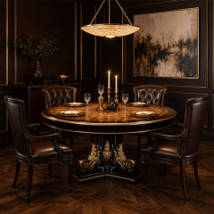 Chateau Compass-Rose Round Dining Table | Luxury French Classical Burl Marquetry Pedestal Table - EKAR,EKAR FURNITURE CO.,LTD,Chateau Compass-Rose Round Dining Table | Luxury French Classical Burl Marquetry Pedestal Table - EKAR,foshan furniture factory,custom Furniture factory,china furniture factory