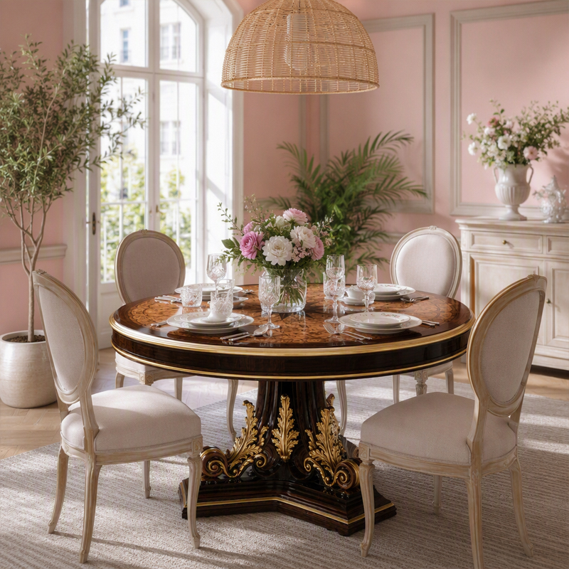 Chateau Compass-Rose Round Dining Table | Luxury French Classical Burl Marquetry Pedestal Table - EKAR,EKAR FURNITURE CO.,LTD,Chateau Compass-Rose Round Dining Table | Luxury French Classical Burl Marquetry Pedestal Table - EKAR,foshan furniture factory,custom Furniture factory,china furniture factory