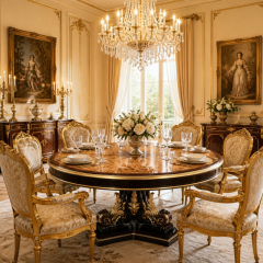 Chateau Compass-Rose Round Dining Table | Luxury French Classical Burl Marquetry Pedestal Table - EKAR,EKAR FURNITURE CO.,LTD,Chateau Compass-Rose Round Dining Table | Luxury French Classical Burl Marquetry Pedestal Table - EKAR,foshan furniture factory,custom Furniture factory,china furniture factory