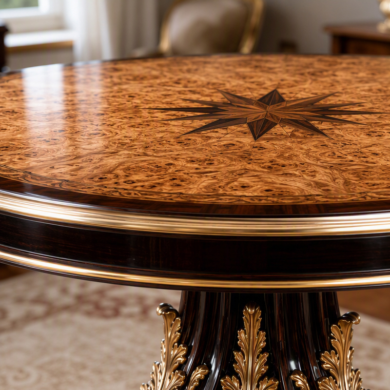Chateau Compass-Rose Round Dining Table | Luxury French Classical Burl Marquetry Pedestal Table - EKAR,EKAR FURNITURE CO.,LTD,Chateau Compass-Rose Round Dining Table | Luxury French Classical Burl Marquetry Pedestal Table - EKAR,foshan furniture factory,custom Furniture factory,china furniture factory