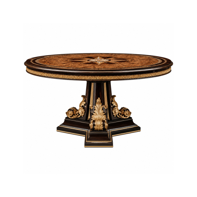 Empire Compass-Rose Round Dining Table | Luxury French Classical Burl & Gold Pedestal Table - EKAR,EKAR FURNITURE CO.,LTD,Empire Compass-Rose Round Dining Table | Luxury French Classical Burl & Gold Pedestal Table - EKAR,foshan furniture factory,custom Furniture factory,china furniture factory