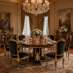 Empire Compass-Rose Round Dining Table | Luxury French Classical Burl & Gold Pedestal Table - EKAR,EKAR FURNITURE CO.,LTD,Empire Compass-Rose Round Dining Table | Luxury French Classical Burl & Gold Pedestal Table - EKAR,foshan furniture factory,custom Furniture factory,china furniture factory