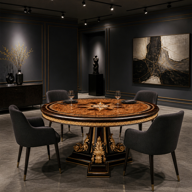 Empire Compass-Rose Round Dining Table | Luxury French Classical Burl & Gold Pedestal Table - EKAR,EKAR FURNITURE CO.,LTD,Empire Compass-Rose Round Dining Table | Luxury French Classical Burl & Gold Pedestal Table - EKAR,foshan furniture factory,custom Furniture factory,china furniture factory