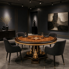 Empire Compass-Rose Round Dining Table | Luxury French Classical Burl & Gold Pedestal Table - EKAR,EKAR FURNITURE CO.,LTD,Empire Compass-Rose Round Dining Table | Luxury French Classical Burl & Gold Pedestal Table - EKAR,foshan furniture factory,custom Furniture factory,china furniture factory