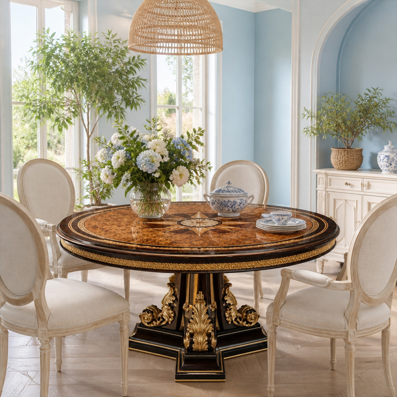Empire Compass-Rose Round Dining Table | Luxury French Classical Burl & Gold Pedestal Table - EKAR,EKAR FURNITURE CO.,LTD,Empire Compass-Rose Round Dining Table | Luxury French Classical Burl & Gold Pedestal Table - EKAR,foshan furniture factory,custom Furniture factory,china furniture factory