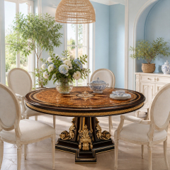 Empire Compass-Rose Round Dining Table | Luxury French Classical Burl & Gold Pedestal Table - EKAR,EKAR FURNITURE CO.,LTD,Empire Compass-Rose Round Dining Table | Luxury French Classical Burl & Gold Pedestal Table - EKAR,foshan furniture factory,custom Furniture factory,china furniture factory