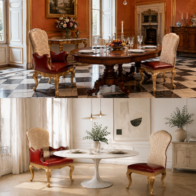 Chateau Damask &amp; Leather Dining Chair | Luxury French Classical Gilded Cabriole Seating - EKAR FURNITURE,EKAR FURNITURE CO.,LTD,Chateau Damask &amp; Leather Dining Chair | Luxury French Classical Gilded Cabriole Seating - EKAR FURNITURE,foshan furniture factory,custom Furniture factory,china furniture factory
