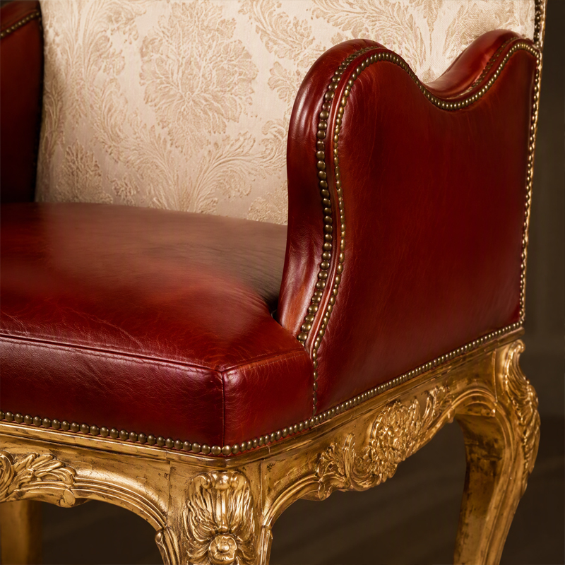 Chateau Damask &amp; Leather Dining Chair | Luxury French Classical Gilded Cabriole Seating - EKAR FURNITURE,EKAR FURNITURE CO.,LTD,Chateau Damask &amp; Leather Dining Chair | Luxury French Classical Gilded Cabriole Seating - EKAR FURNITURE,foshan furniture factory,custom Furniture factory,china furniture factory