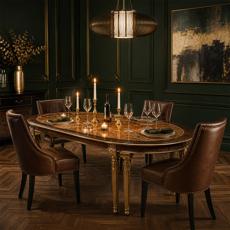 Aurelian Oval Burl &amp; Gilded Dining Table | Luxury French Neoclassical Eight-Leg Conference Table - EKAR,EKAR FURNITURE CO.,LTD,Aurelian Oval Burl &amp; Gilded Dining Table | Luxury French Neoclassical Eight-Leg Conference Table - EKAR,foshan furniture factory,custom Furniture factory,china furniture factory