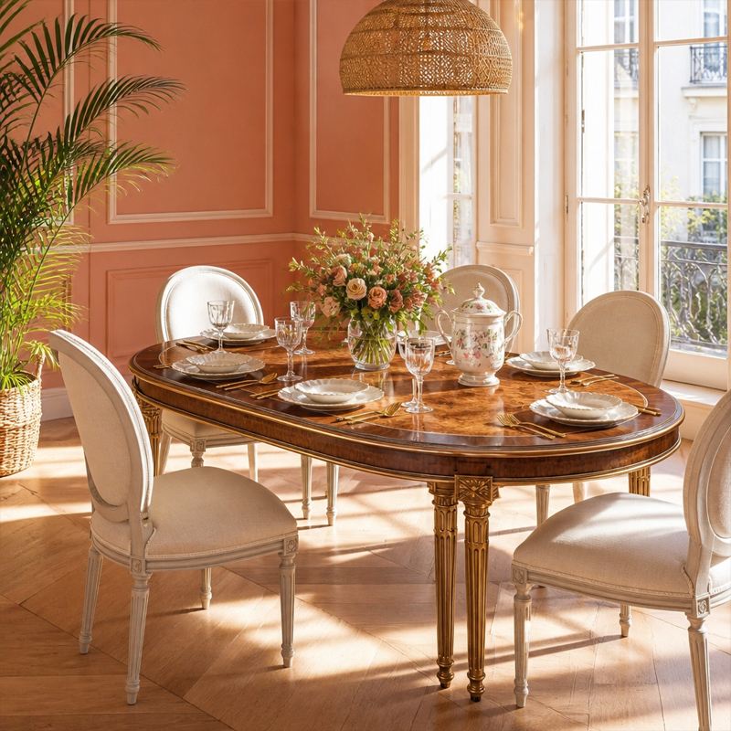 Aurelian Oval Burl &amp; Gilded Dining Table | Luxury French Neoclassical Eight-Leg Conference Table - EKAR,EKAR FURNITURE CO.,LTD,Aurelian Oval Burl &amp; Gilded Dining Table | Luxury French Neoclassical Eight-Leg Conference Table - EKAR,foshan furniture factory,custom Furniture factory,china furniture factory