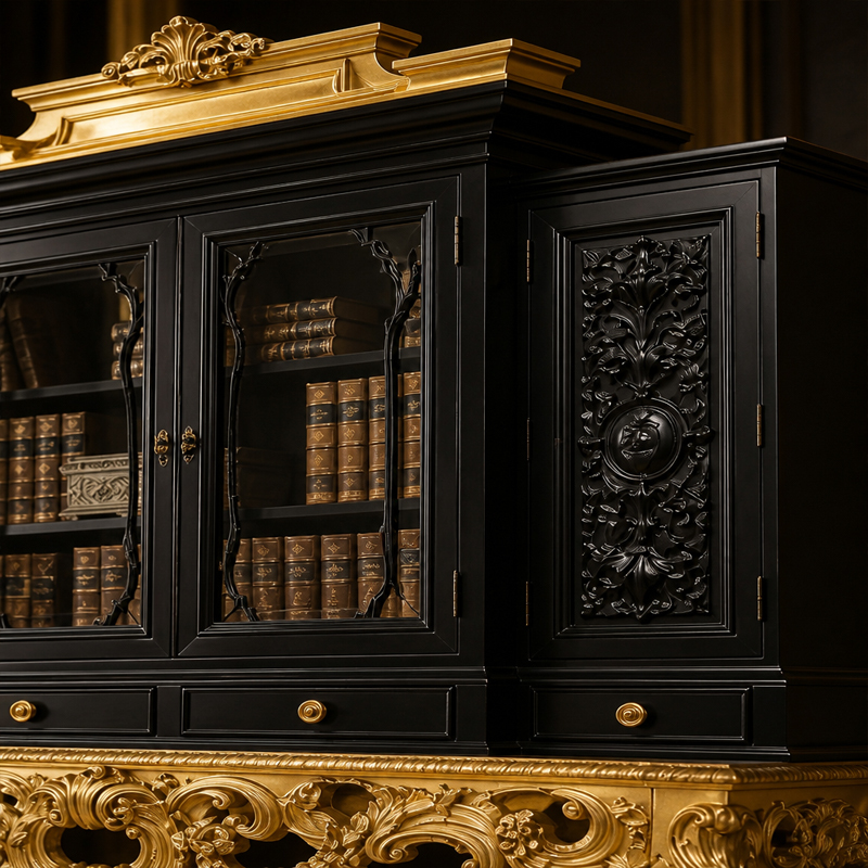 Chateau Noir &amp; Gold Grand Vitrine Wine Cabinet | Luxury French Rococo Glass Display Cellar - EKAR,EKAR FURNITURE CO.,LTD,Chateau Noir &amp; Gold Grand Vitrine Wine Cabinet | Luxury French Rococo Glass Display Cellar - EKAR,foshan furniture factory,custom Furniture factory,china furniture factory