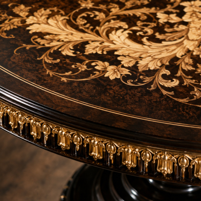 Aurelian Acanthus Marquetry Round Dining Table | Luxury French Neoclassical Gilded Pedestal Table - EKAR,EKAR FURNITURE CO.,LTD,Aurelian Acanthus Marquetry Round Dining Table | Luxury French Neoclassical Gilded Pedestal Table - EKAR,foshan furniture factory,custom Furniture factory,china furniture factory