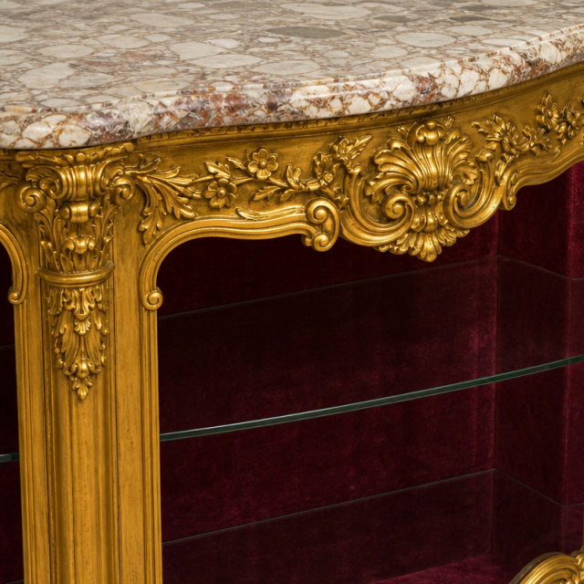 Chateau Tripartite Rococo Glass Vitrine | Luxury French Classical Gilt Marble-Top Display Cabinet - EKAR,MY SHOP,Chateau Tripartite Rococo Glass Vitrine | Luxury French Classical Gilt Marble-Top Display Cabinet - EKAR,foshan furniture factory,custom Furniture factory,china furniture factory