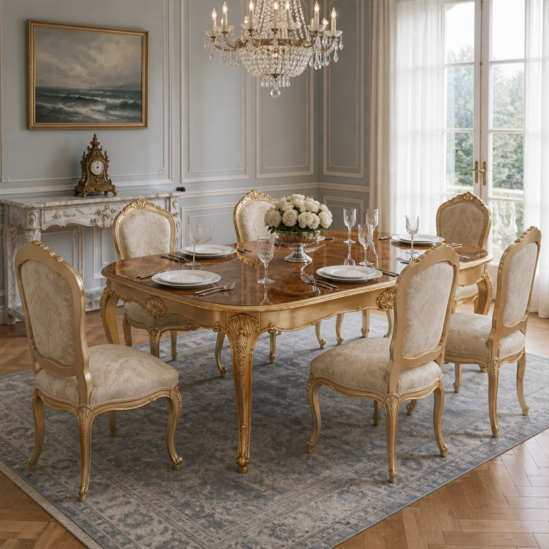 Aurelia French Style Gold Leaf Dining Table – Hand-Carved Burl Wood Luxury Table,MY SHOP,Aurelia French Style Gold Leaf Dining Table – Hand-Carved Burl Wood Luxury Table,foshan furniture factory,custom Furniture factory,china furniture factory