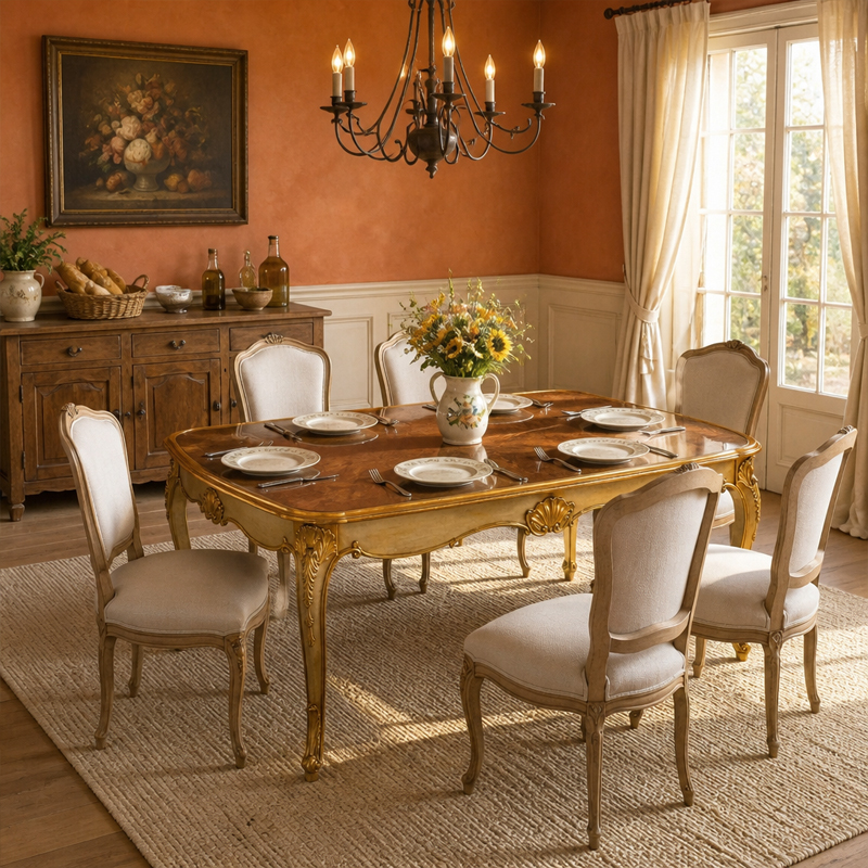 Aurelia French Style Gold Leaf Dining Table – Hand-Carved Burl Wood Luxury Table,MY SHOP,Aurelia French Style Gold Leaf Dining Table – Hand-Carved Burl Wood Luxury Table,foshan furniture factory,custom Furniture factory,china furniture factory
