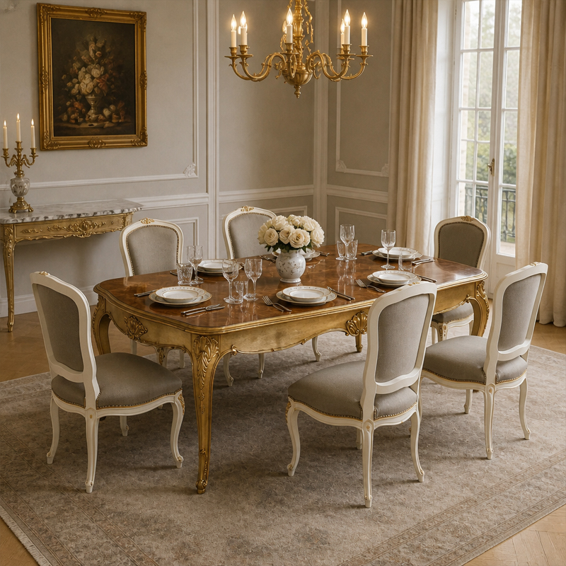 Aurelia French Style Gold Leaf Dining Table – Hand-Carved Burl Wood Luxury Table,MY SHOP,Aurelia French Style Gold Leaf Dining Table – Hand-Carved Burl Wood Luxury Table,foshan furniture factory,custom Furniture factory,china furniture factory