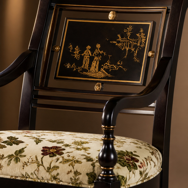 Celestial Garden Chinoiserie Panel-Back Armchair | Luxury French Oriental Black Lacquer Gold Artwork Seat,EKAR FURNITURE CO.,LTD,Celestial Garden Chinoiserie Panel-Back Armchair | Luxury French Oriental Black Lacquer Gold Artwork Seat,foshan furniture factory,custom Furniture factory,china furniture factory