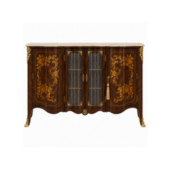 Fleur Dorée Marquetry Glass-Panel Sideboard | Luxury French Rococo Bowed Buffet with Marble Top - EKAR,EKAR FURNITURE CO.,LTD,Fleur Dorée Marquetry Glass-Panel Sideboard | Luxury French Rococo Bowed Buffet with Marble Top - EKAR,foshan furniture factory,custom Furniture factory,china furniture factory