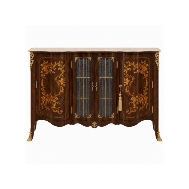 Fleur Dorée Marquetry Glass-Panel Sideboard | Luxury French Rococo Bowed Buffet with Marble Top - EKAR,EKAR FURNITURE CO.,LTD,Fleur Dorée Marquetry Glass-Panel Sideboard | Luxury French Rococo Bowed Buffet with Marble Top - EKAR,foshan furniture factory,custom Furniture factory,china furniture factory