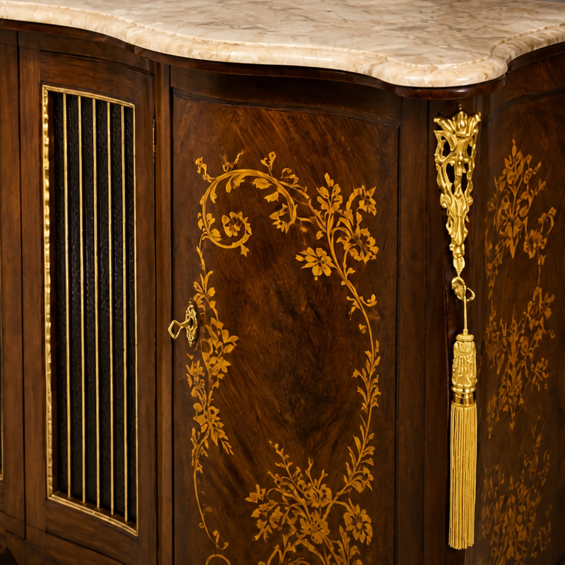 Fleur Dorée Marquetry Glass-Panel Sideboard | Luxury French Rococo Bowed Buffet with Marble Top - EKAR,EKAR FURNITURE CO.,LTD,Fleur Dorée Marquetry Glass-Panel Sideboard | Luxury French Rococo Bowed Buffet with Marble Top - EKAR,foshan furniture factory,custom Furniture factory,china furniture factory
