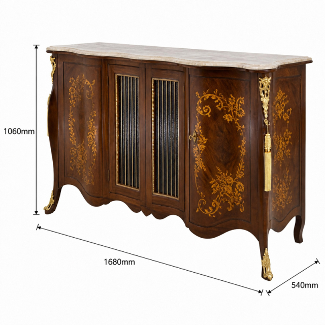 Fleur Dorée Marquetry Glass-Panel Sideboard | Luxury French Rococo Bowed Buffet with Marble Top - EKAR,EKAR FURNITURE CO.,LTD,Fleur Dorée Marquetry Glass-Panel Sideboard | Luxury French Rococo Bowed Buffet with Marble Top - EKAR,foshan furniture factory,custom Furniture factory,china furniture factory