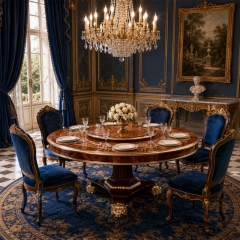 Aurelian Burl & Scroll Round Pedestal Dining Table | Luxury French Neoclassical Gilded Tripod Table - EKAR,EKAR FURNITURE CO.,LTD,Aurelian Burl & Scroll Round Pedestal Dining Table | Luxury French Neoclassical Gilded Tripod Table - EKAR,foshan furniture factory,custom Furniture factory,china furniture factory