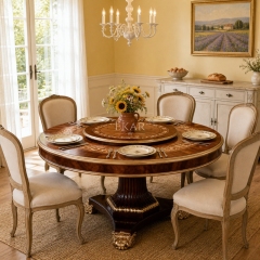 Aurelian Burl & Scroll Round Pedestal Dining Table | Luxury French Neoclassical Gilded Tripod Table - EKAR,EKAR FURNITURE CO.,LTD,Aurelian Burl & Scroll Round Pedestal Dining Table | Luxury French Neoclassical Gilded Tripod Table - EKAR,foshan furniture factory,custom Furniture factory,china furniture factory