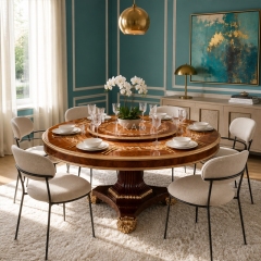 Aurelian Burl & Scroll Round Pedestal Dining Table | Luxury French Neoclassical Gilded Tripod Table - EKAR,EKAR FURNITURE CO.,LTD,Aurelian Burl & Scroll Round Pedestal Dining Table | Luxury French Neoclassical Gilded Tripod Table - EKAR,foshan furniture factory,custom Furniture factory,china furniture factory
