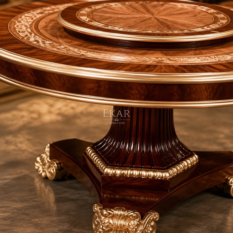 Aurelian Burl & Scroll Round Pedestal Dining Table | Luxury French Neoclassical Gilded Tripod Table - EKAR,EKAR FURNITURE CO.,LTD,Aurelian Burl & Scroll Round Pedestal Dining Table | Luxury French Neoclassical Gilded Tripod Table - EKAR,foshan furniture factory,custom Furniture factory,china furniture factory
