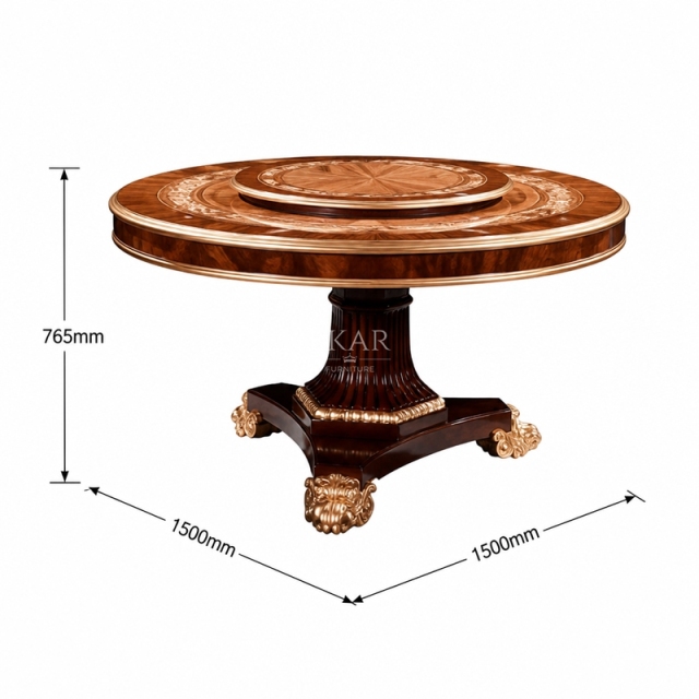 Aurelian Burl & Scroll Round Pedestal Dining Table | Luxury French Neoclassical Gilded Tripod Table - EKAR,EKAR FURNITURE CO.,LTD,Aurelian Burl & Scroll Round Pedestal Dining Table | Luxury French Neoclassical Gilded Tripod Table - EKAR,foshan furniture factory,custom Furniture factory,china furniture factory