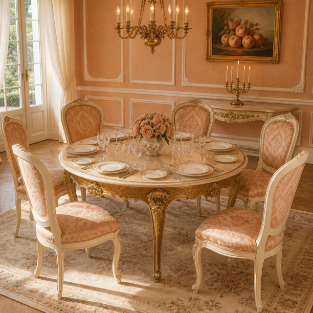Versailles Gilded Marble-Top Round Dining Table | Luxury French Rococo Shell-Carved Pedestal Table - EKAR,EKAR FURNITURE CO.,LTD,Versailles Gilded Marble-Top Round Dining Table | Luxury French Rococo Shell-Carved Pedestal Table - EKAR,foshan furniture factory,custom Furniture factory,china furniture factory