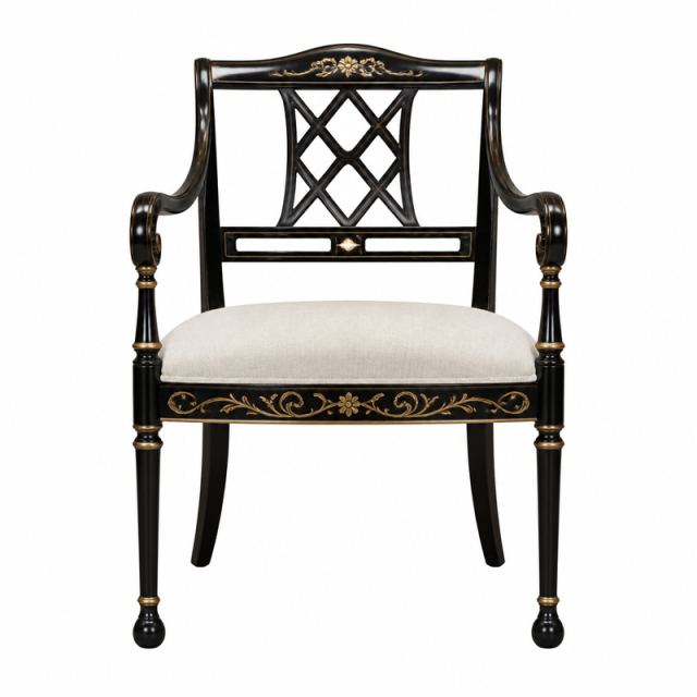 Ebony Filigree Lattice-Back Dining Armchair | Luxury Regency Black &amp; Gold Serpentine-Arm Seating - EKAR,EKAR FURNITURE CO.,LTD,Ebony Filigree Lattice-Back Dining Armchair | Luxury Regency Black &amp; Gold Serpentine-Arm Seating - EKAR,foshan furniture factory,custom Furniture factory,china furniture factory