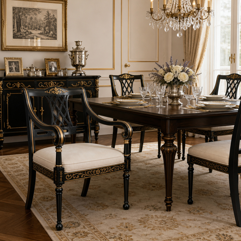 Ebony Filigree Lattice-Back Dining Armchair | Luxury Regency Black &amp; Gold Serpentine-Arm Seating - EKAR,EKAR FURNITURE CO.,LTD,Ebony Filigree Lattice-Back Dining Armchair | Luxury Regency Black &amp; Gold Serpentine-Arm Seating - EKAR,foshan furniture factory,custom Furniture factory,china furniture factory