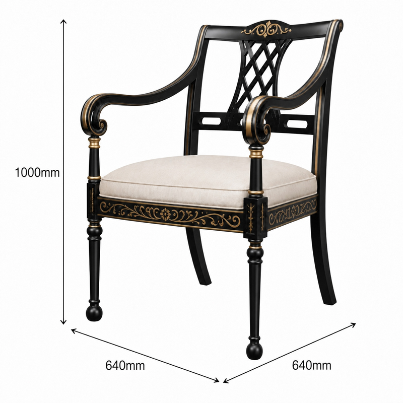 Ebony Filigree Lattice-Back Dining Armchair | Luxury Regency Black &amp; Gold Serpentine-Arm Seating - EKAR,EKAR FURNITURE CO.,LTD,Ebony Filigree Lattice-Back Dining Armchair | Luxury Regency Black &amp; Gold Serpentine-Arm Seating - EKAR,foshan furniture factory,custom Furniture factory,china furniture factory